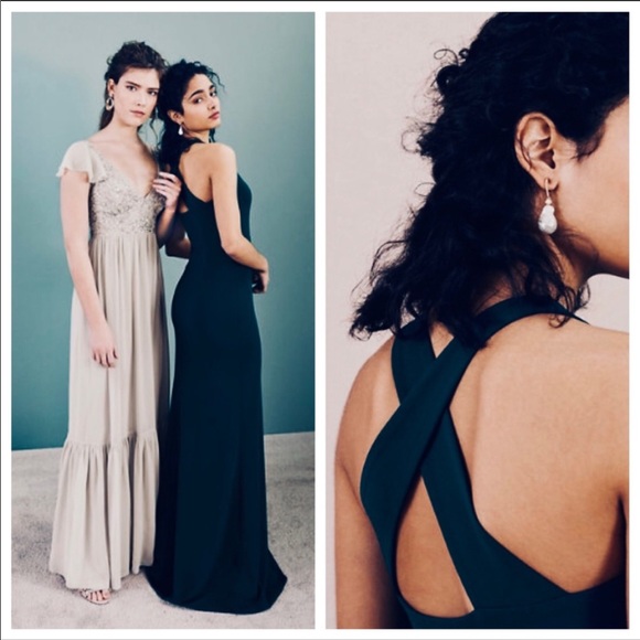 BHLDN Classy Navy Maxi Dress Criss Cross Straps 10 - Picture 14 of 14